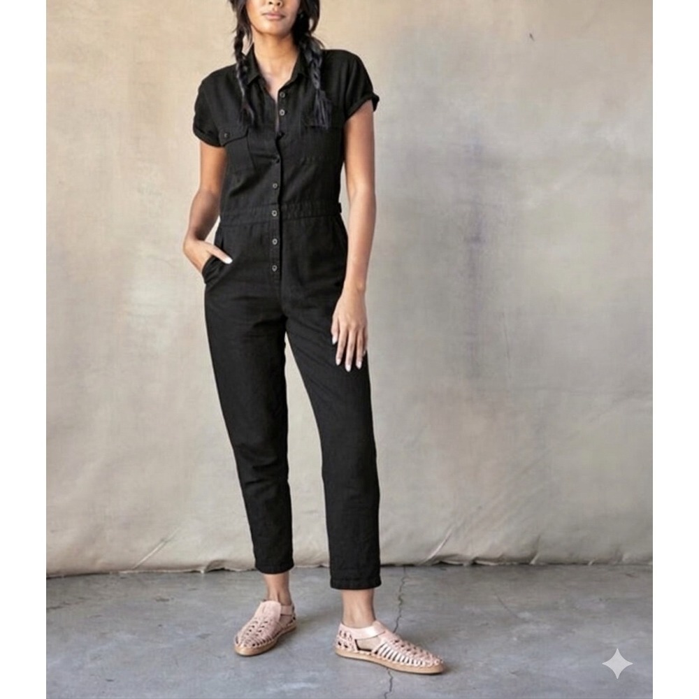 OUTERKNOWN S.E.A. Suit Jumpsuit Women Small Black Utility Short Sleeve Boiler
